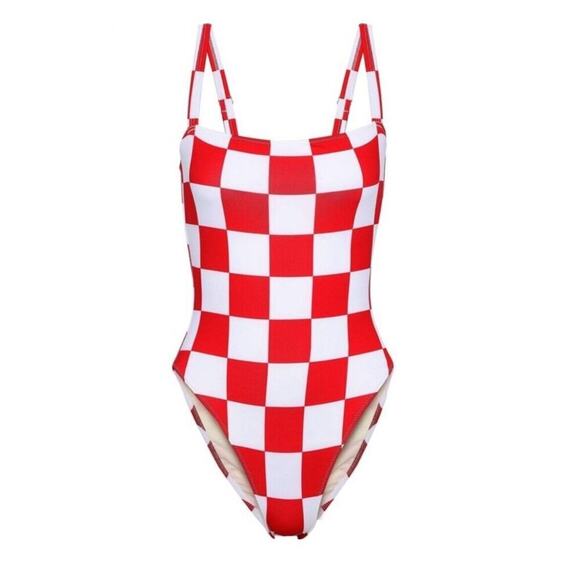 Solid & Striped x RE/DONE Malibu One Piece Swimsuit Red White Retro High Cut XS - Picture 4 of 12